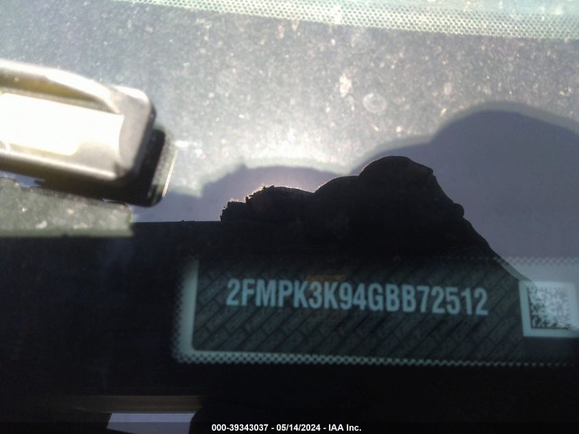 2016 Ford Edge Titanium VIN: 2FMPK3K94GBB72512 Lot: 39343037