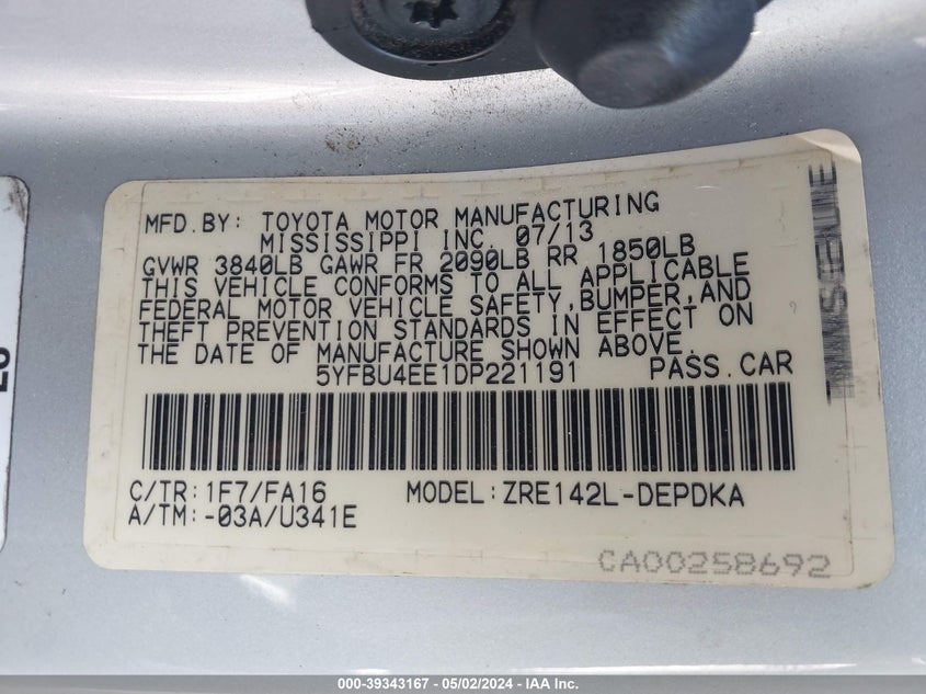 2013 TOYOTA COROLLA L - 5YFBU4EE1DP221191