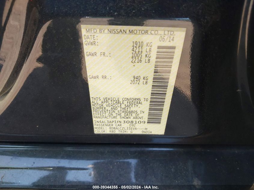 1N4AL3AP1FN308109 | 2015 NISSAN ALTIMA