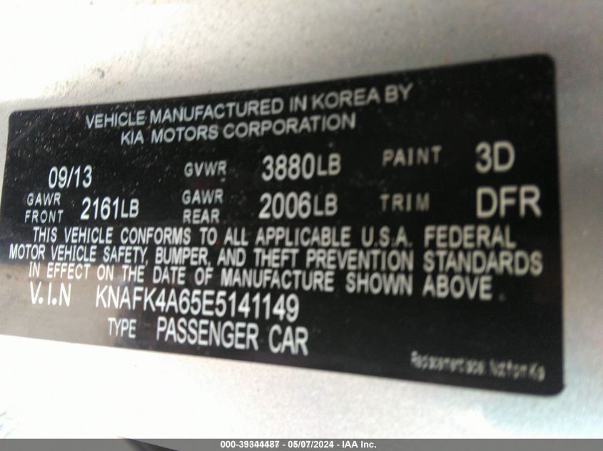 KNAFK4A65E5141149 2014 Kia Forte Lx