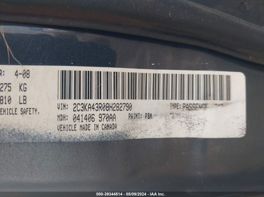 2008 Chrysler 300 Lx VIN: 2C3KA43R08H282790 Lot: 39344514