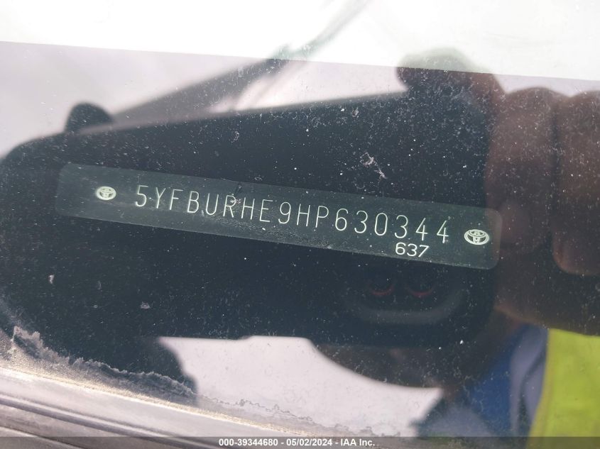 2017 Toyota Corolla Xse VIN: 5YFBURHE9HP630344 Lot: 39344680