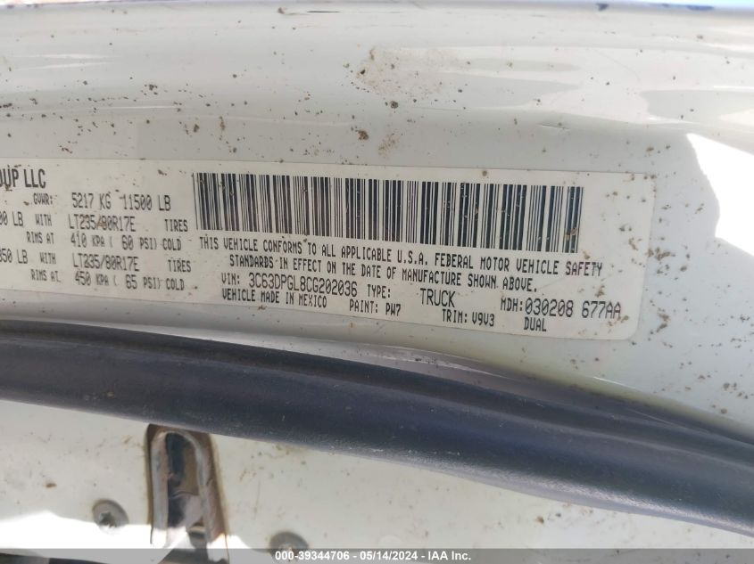 2012 Dodge Ram 3500 St VIN: 3C63DPGL8CG202036 Lot: 39344706