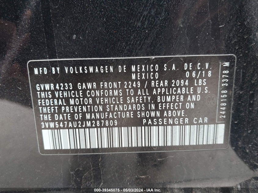 2018 VOLKSWAGEN GOLF GTI 2.0T AUTOBAHN/2.0T S/2.0T SE - 3VW547AU2JM287809