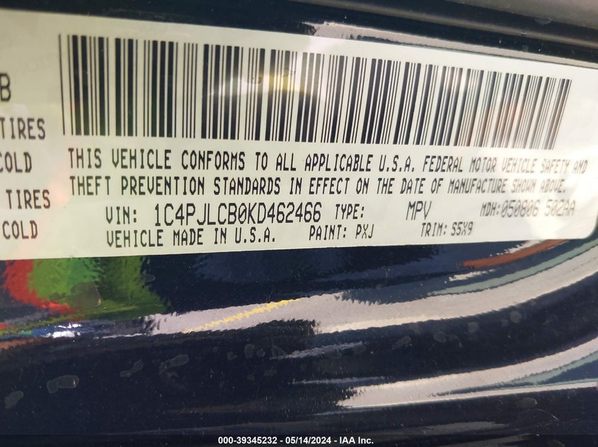 VIN 1C4PJLCB0KD462466 2019 JEEP CHEROKEE LATITUDE