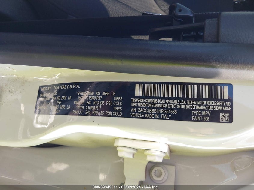 2017 JEEP RENEGADE LATITUDE 4X4 - ZACCJBBB1HPG51535