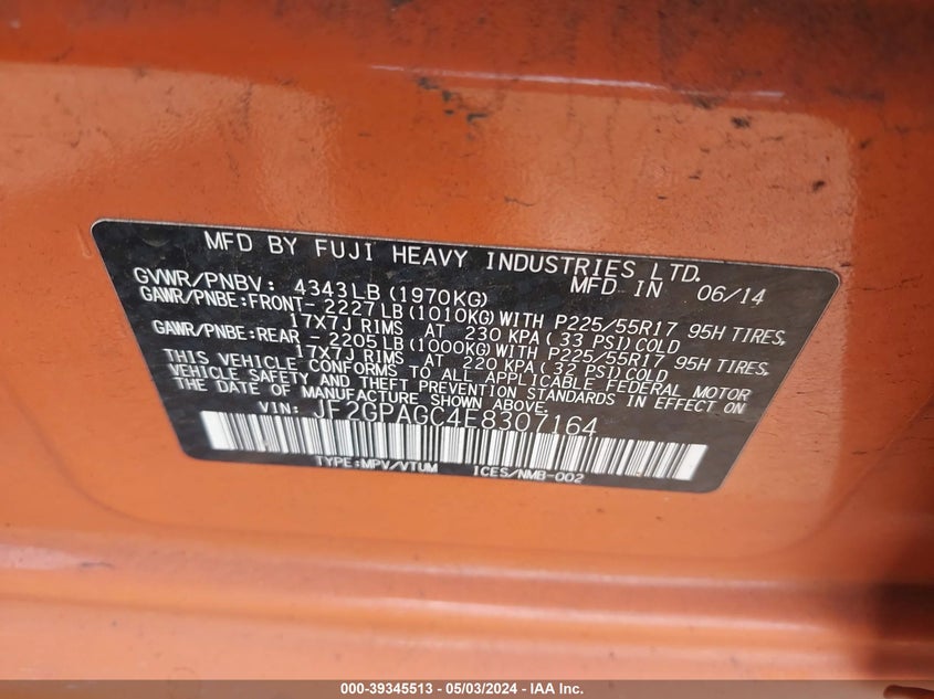 2014 SUBARU XV CROSSTREK 2.0I LIMITED - JF2GPAGC4E8307164