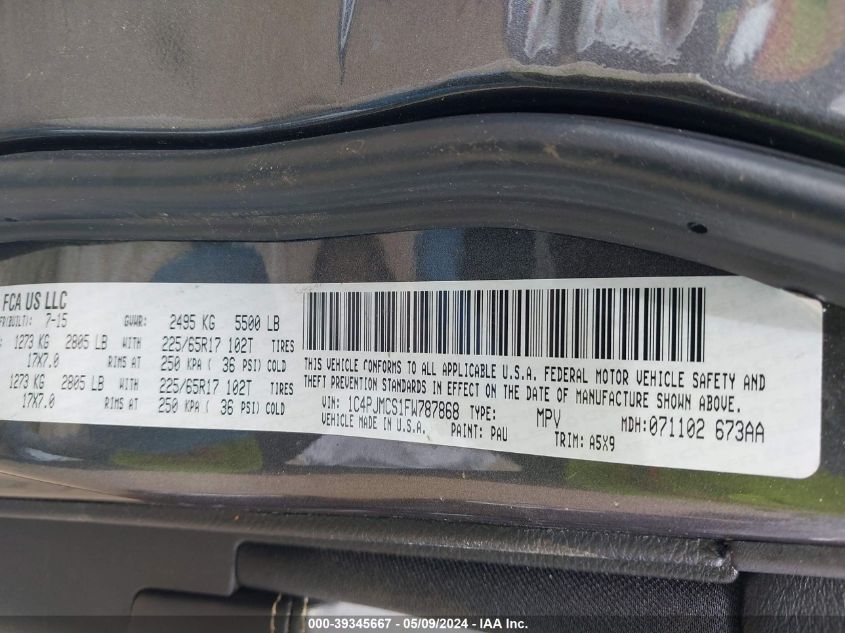 2015 Jeep Cherokee Latitude VIN: 1C4PJMCS1FW787868 Lot: 39345667