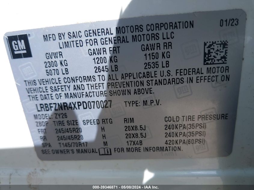 2023 Buick Envision Essence Fwd VIN: LRBFZNR4XPD070027 Lot: 39346871