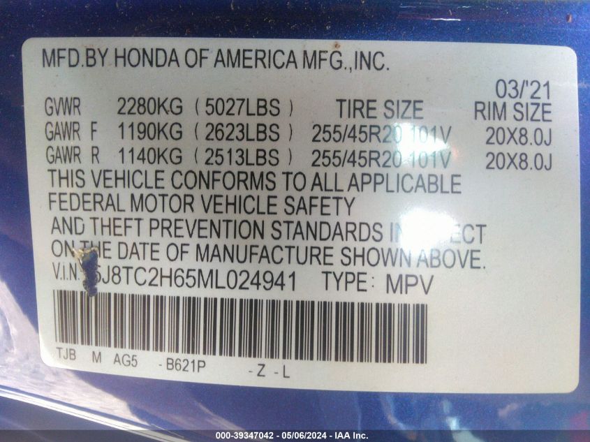 5J8TC2H65ML024941 2021 Acura Rdx A-Spec Package