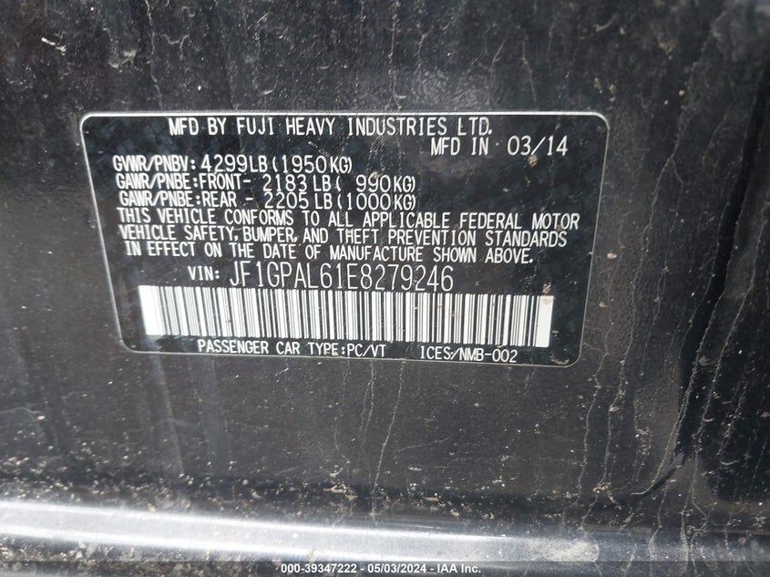 2014 SUBARU IMPREZA 2.0I SPORT PREMIUM - JF1GPAL61E8279246