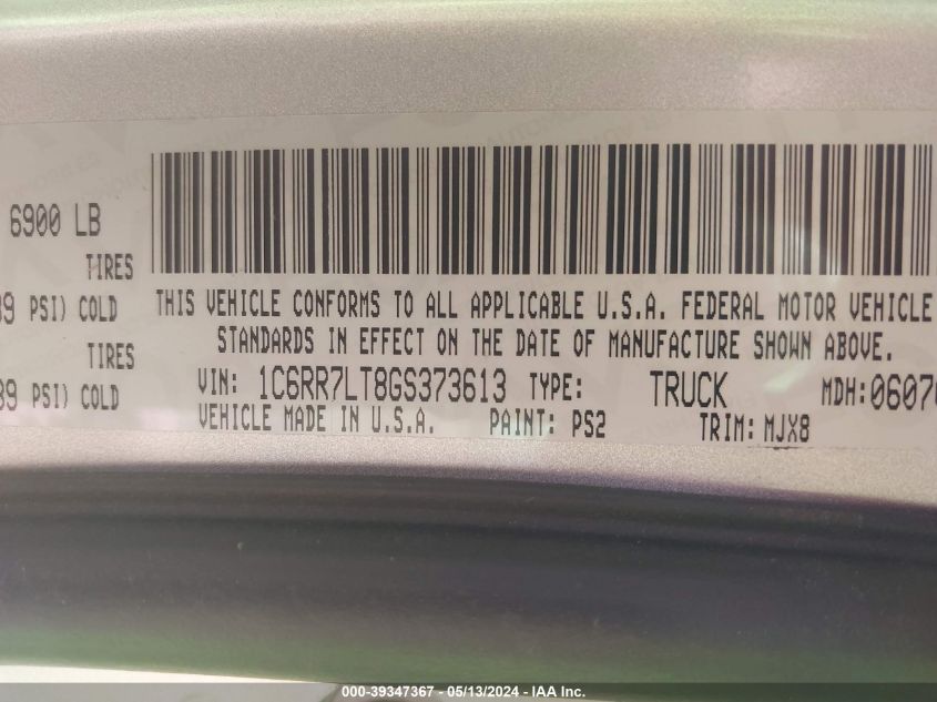 2016 Ram 1500 Lone Star VIN: 1C6RR7LT8GS373613 Lot: 39347367