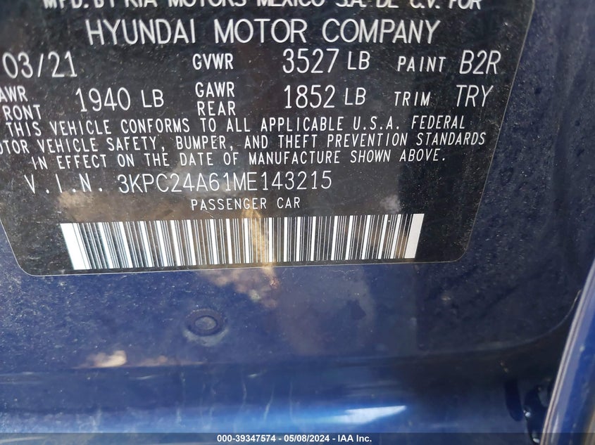 2021 HYUNDAI ACCENT SEL - 3KPC24A61ME143215