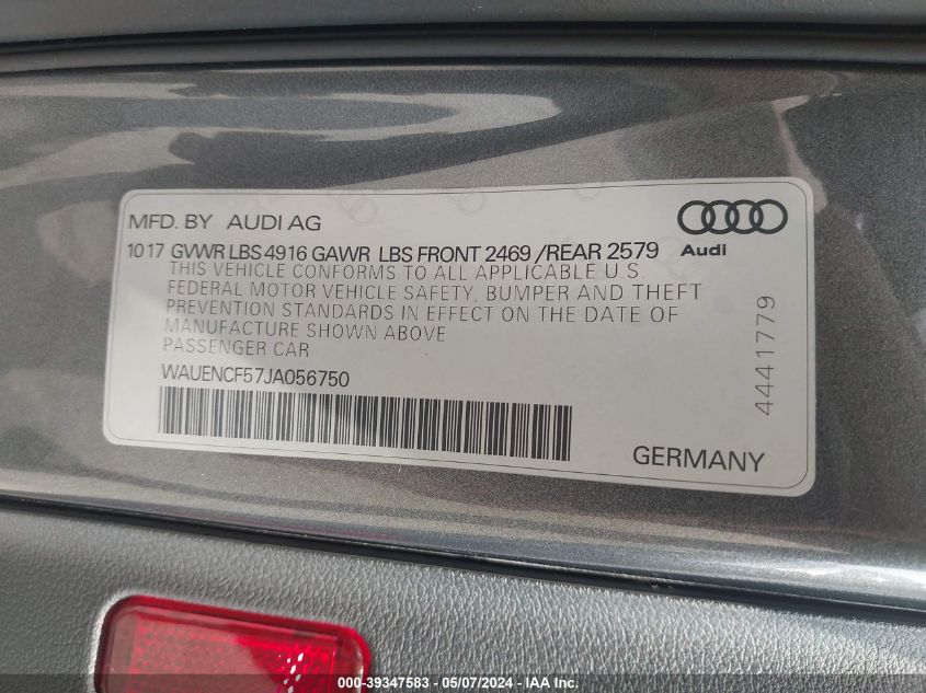 2018 AUDI A5 2.0T PREMIUM - WAUENCF57JA056750