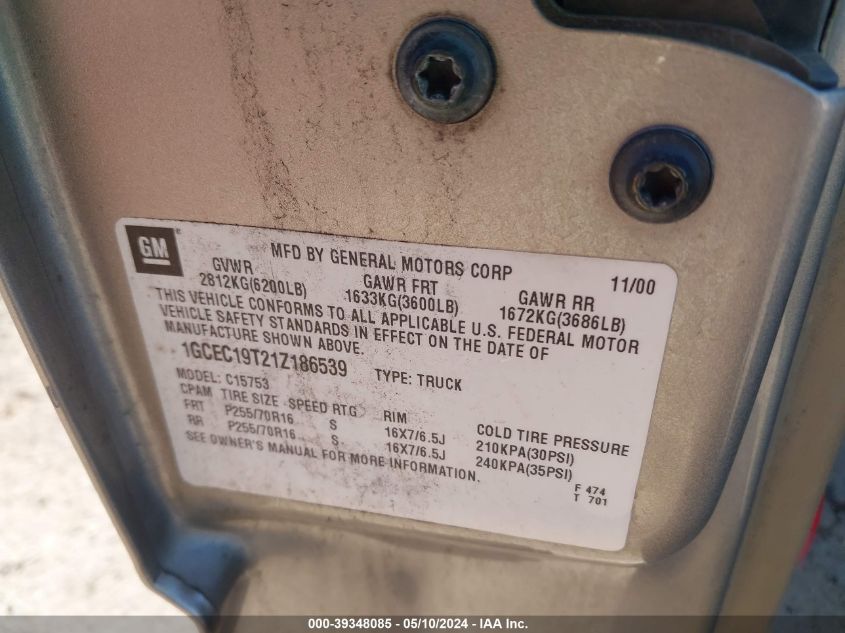 2001 Chevrolet Silverado 1500 Lt VIN: 1GCEC19T21Z186539 Lot: 39348085