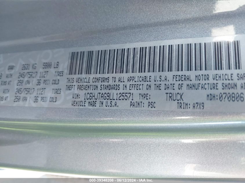 2020 Jeep Gladiator Sport S 4X4 VIN: 1C6HJTAG9LL125571 Lot: 39348208