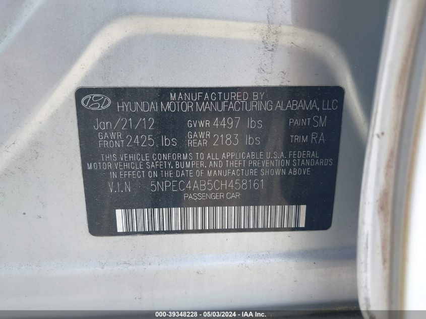 5NPEC4AB5CH458161 | 2012 HYUNDAI SONATA