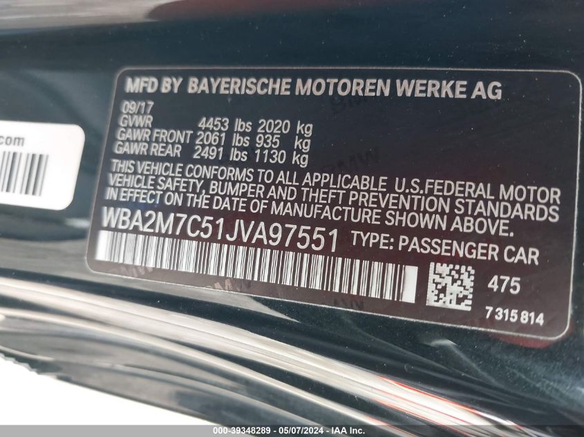 WBA2M7C51JVA97551 2018 BMW 230I