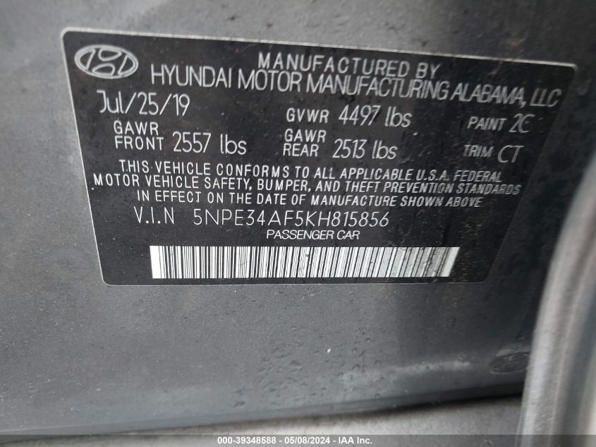 5NPE34AF5KH815856 2019 Hyundai Sonata Sel