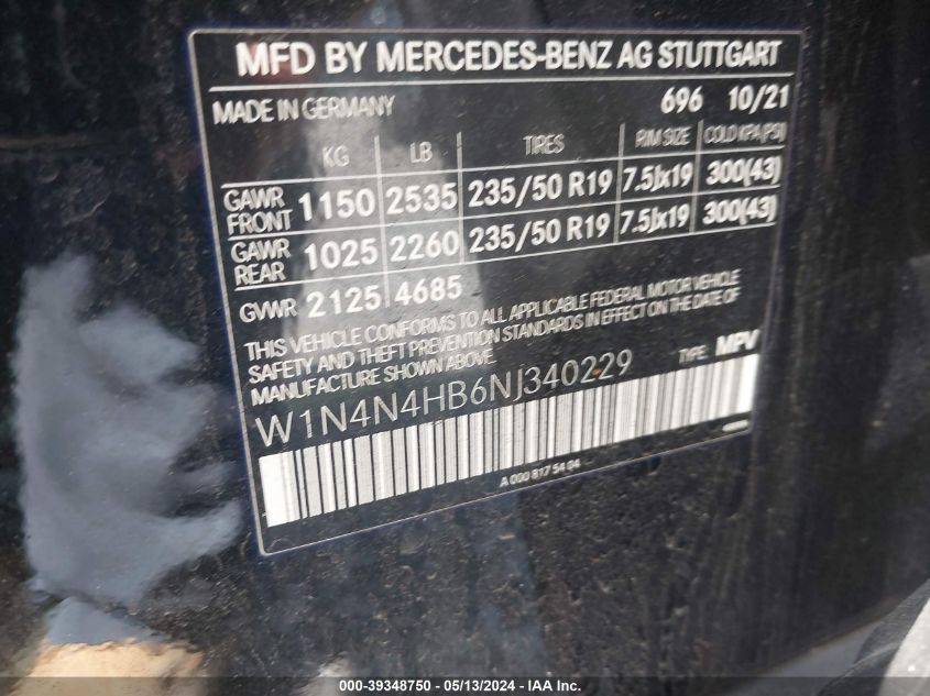 2022 Mercedes-Benz Gla 250 4Matic VIN: W1N4N4HB6NJ340229 Lot: 39348750