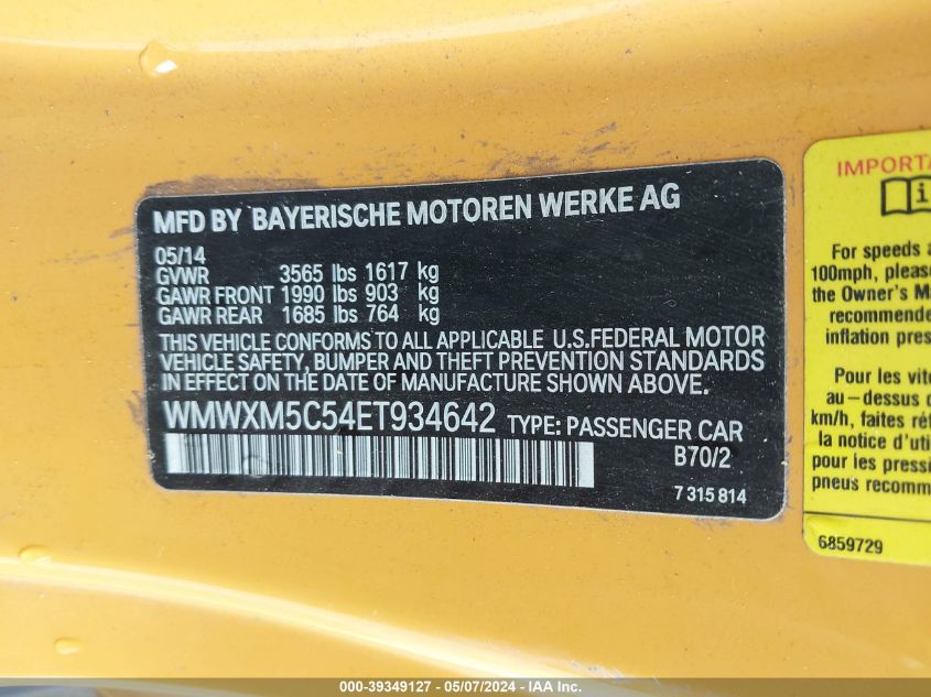 2014 MINI HARDTOP COOPER - WMWXM5C54ET934642