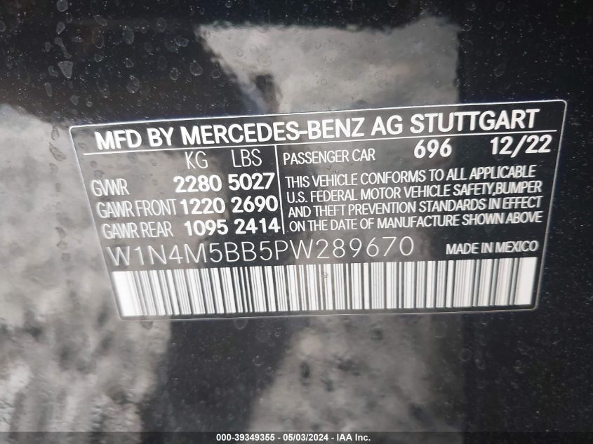 W1N4M5BB5PW289670 2023 Mercedes-Benz Amg Glb 35 4Matic