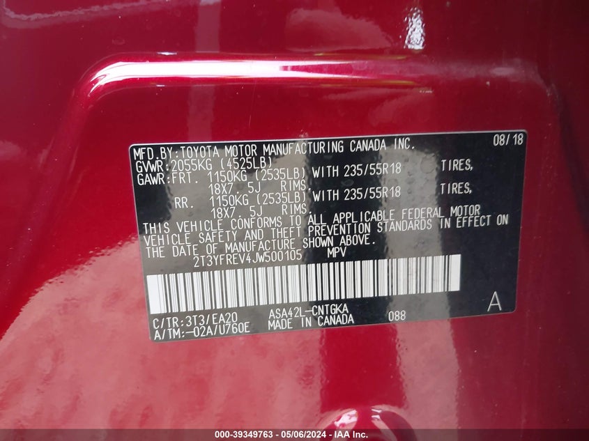 2018 TOYOTA RAV4 LIMITED - 2T3YFREV4JW500105