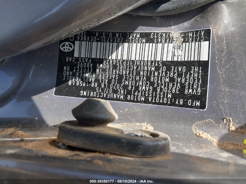 2015 Toyota Corolla Le VIN: 5YFBURHE1FP356876 Lot: 39350177