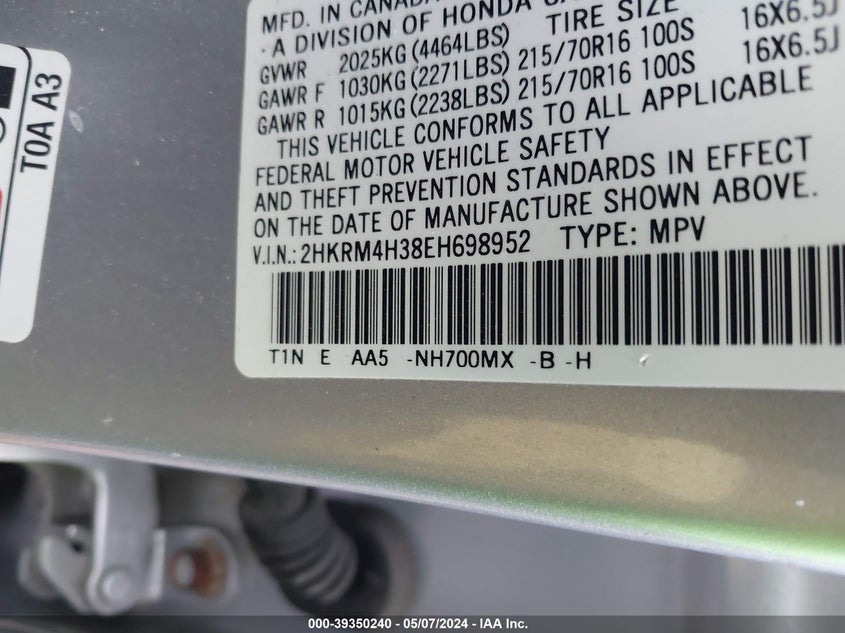 2014 HONDA CR-V LX - 2HKRM4H38EH698952