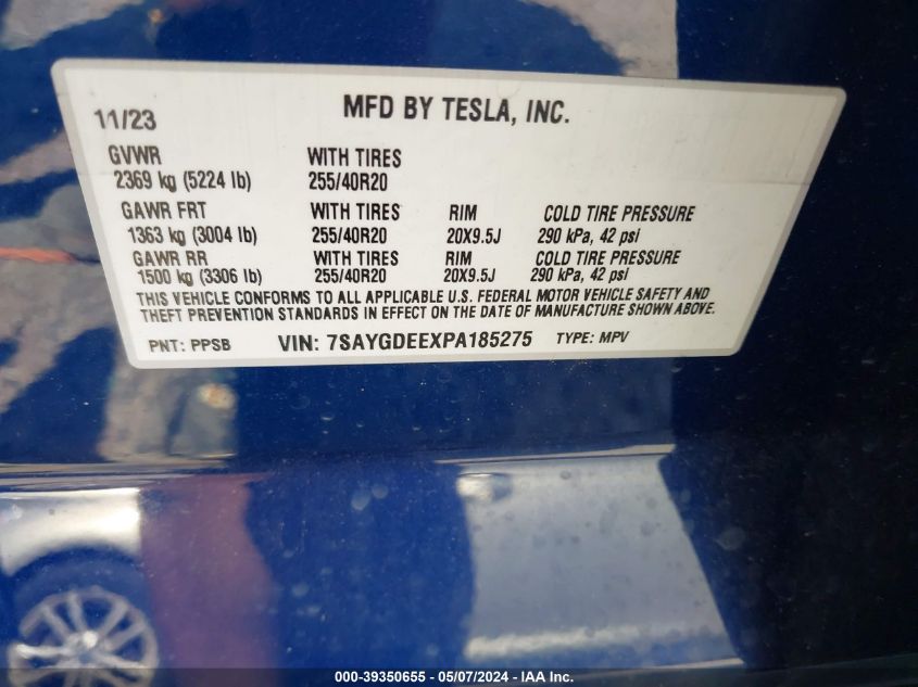 2023 TESLA MODEL Y AWD/LONG RANGE DUAL MOTOR ALL-WHEEL DRIVE - 7SAYGDEEXPA185275