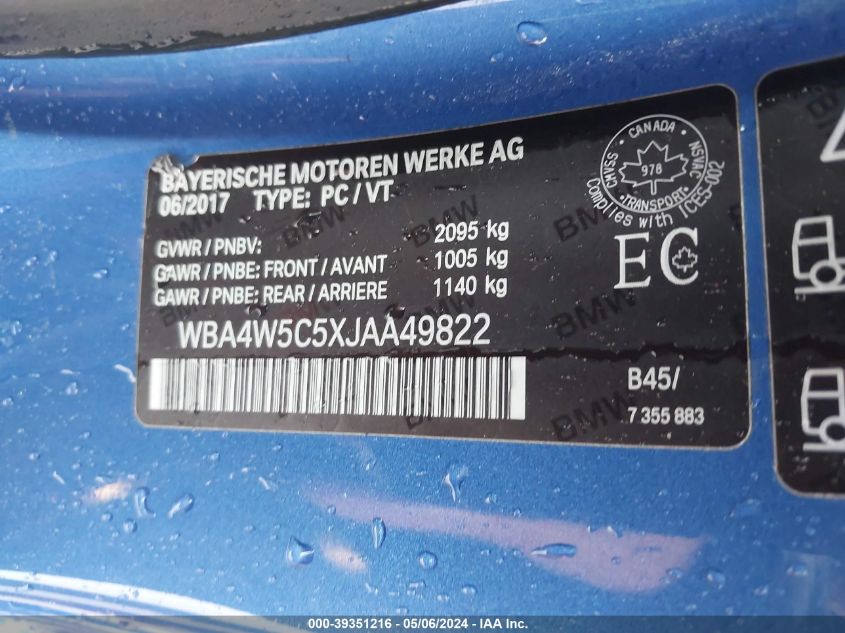 VIN WBA4W5C5XJAA49822 2018 BMW 430I XDRIVE