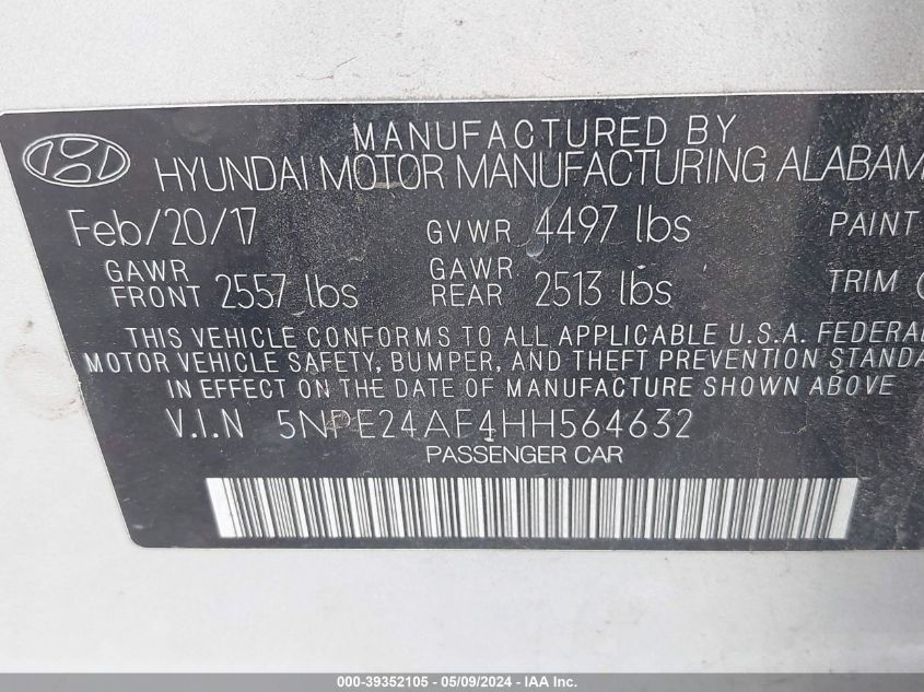 2017 HYUNDAI SONATA SE - 5NPE24AF4HH564632