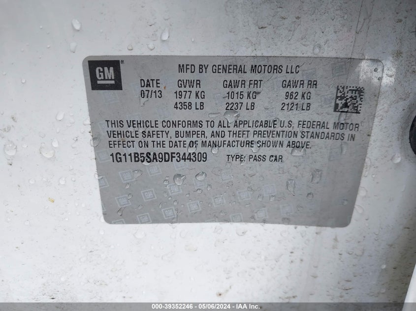 2013 CHEVROLET MALIBU 1LS - 1G11B5SA9DF344309