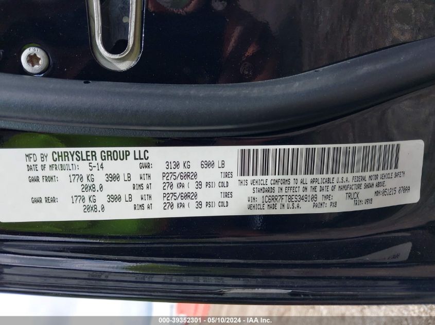 2014 Ram 1500 Express VIN: 1C6RR7FT8ES349109 Lot: 39352301