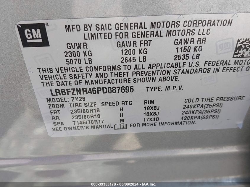 2023 Buick Envision Essence Fwd VIN: LRBFZNR46PD087696 Lot: 39353178