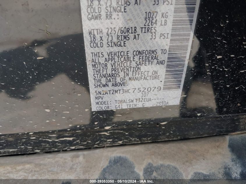 2017 Nissan Rogue Sl VIN: 5N1AT2MT3HC752079 Lot: 39353350