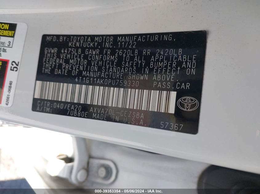 2023 TOYOTA CAMRY SE - 4T1G11AK0PU759330