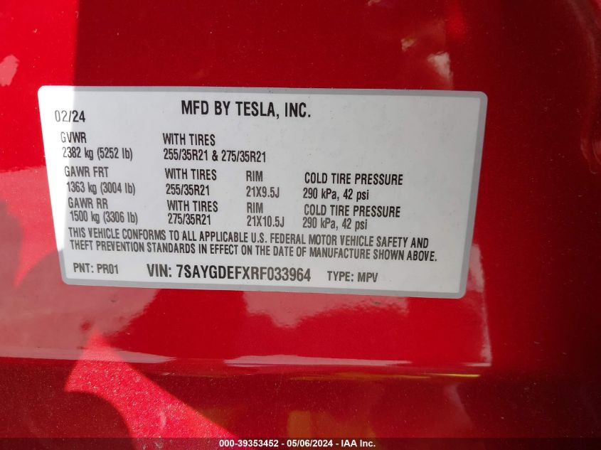 2024 TESLA MODEL Y - 7SAYGDEFXRF033964