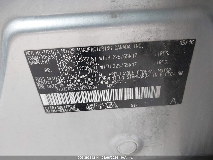 2016 TOYOTA RAV4 LE - 2T3ZFREV2GW281884