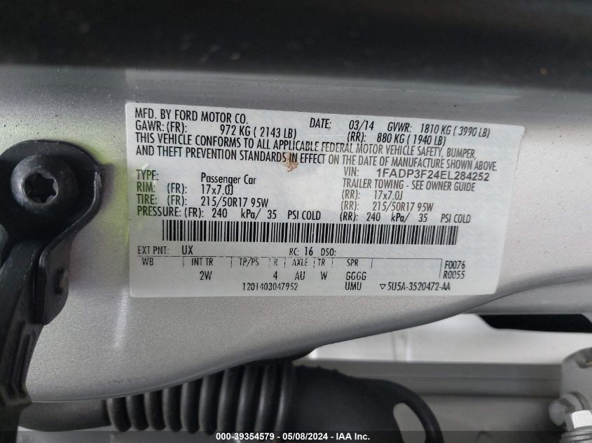 2014 FORD FOCUS SE - 1FADP3F24EL284252