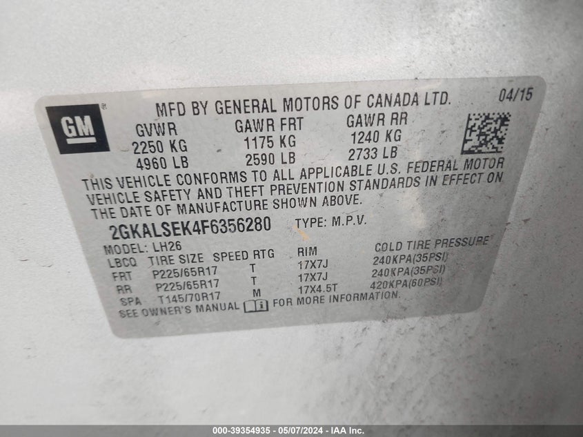 2015 GMC TERRAIN SLT-1 - 2GKALSEK4F6356280