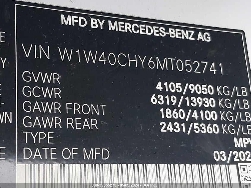 2021 MERCEDES-BENZ SPRINTER 2500 HIGH ROOF I4 VIN: W1W40CHY6MT052741