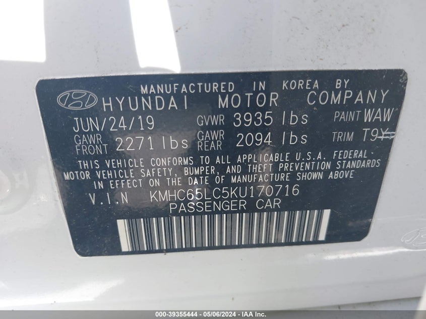 2019 HYUNDAI IONIQ HYBRID BLUE - KMHC65LC5KU170716