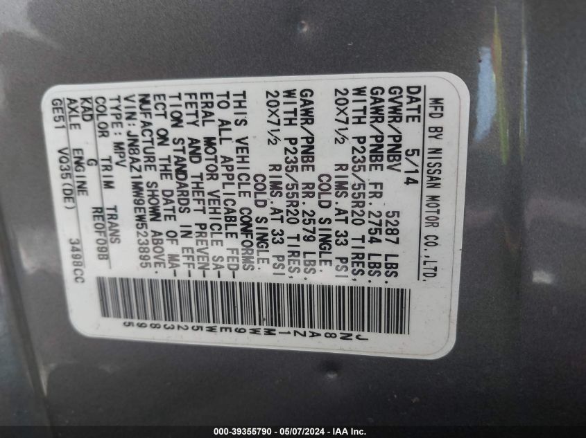 2014 NISSAN MURANO S/SL/SV/LE - JN8AZ1MW9EW523895