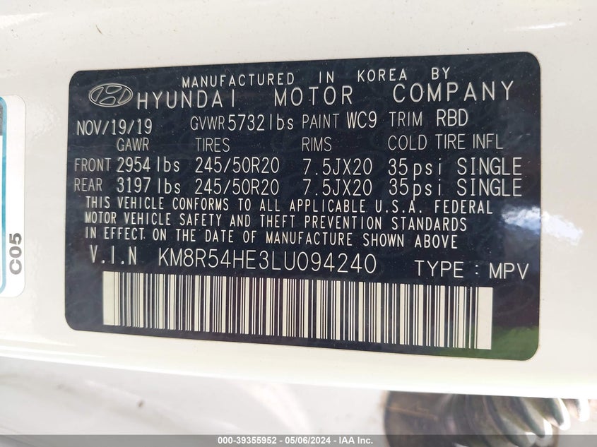 2020 HYUNDAI PALISADE LIMITED - KM8R54HE3LU094240