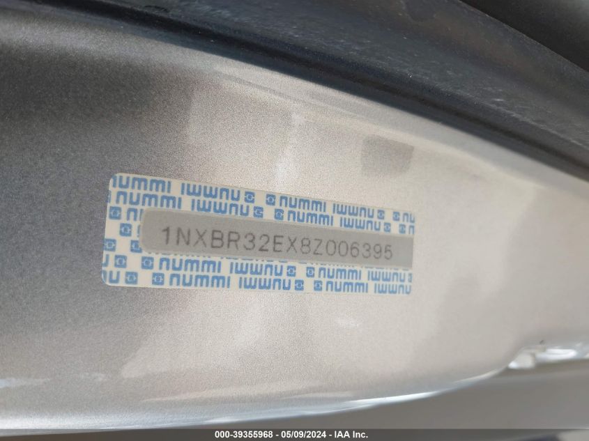 2008 Toyota Corolla Ce/Le/S VIN: 1NXBR32EX8Z006395 Lot: 39355968