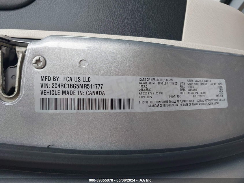 2021 CHRYSLER PACIFICA TOURING L - 2C4RC1BG5MR511777