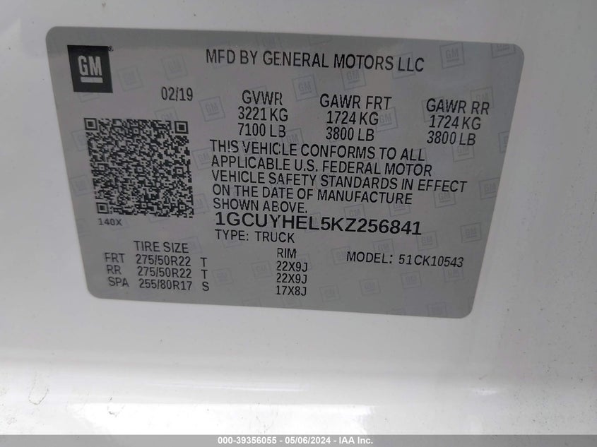 2019 CHEVROLET SILVERADO 1500 K1500 HIGH COUNTRY - 1GCUYHEL5KZ256841