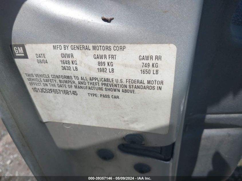 2005 Chevrolet Cavalier VIN: 1G1JC52F657168145 Lot: 39357146