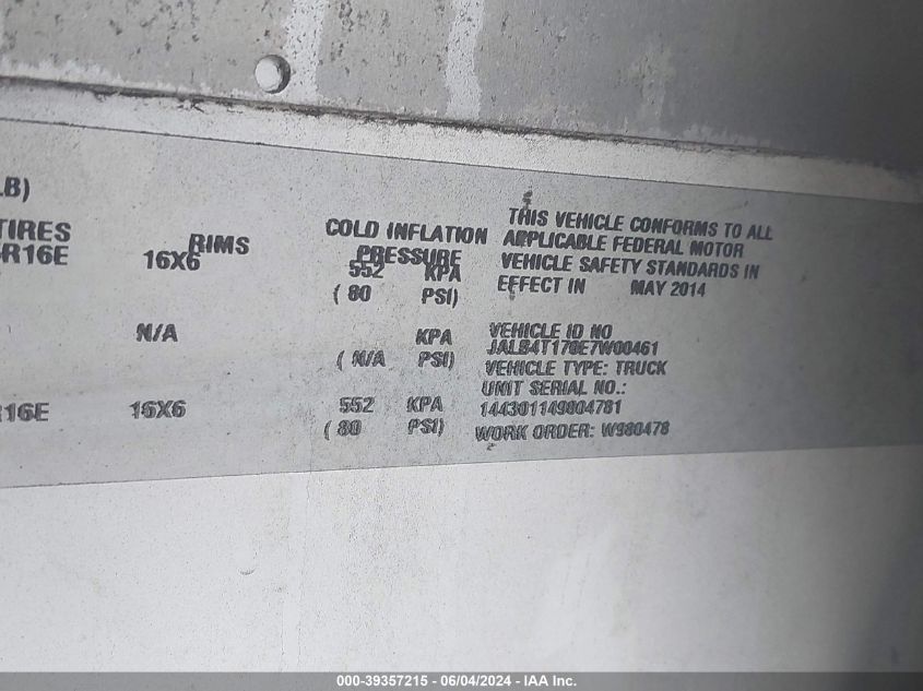 2014 Isuzu Commercial Van VIN: JALB4T170E7W00461 Lot: 39357215